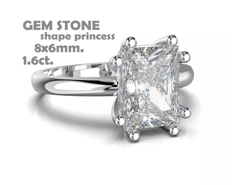 SOLITAIRE Ring with stone princess shape 8x6mm STL
