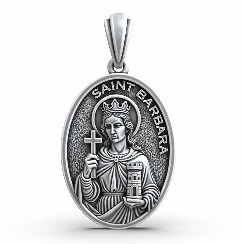Saint Barbara Oval Medal Catholic Christian Pendant
