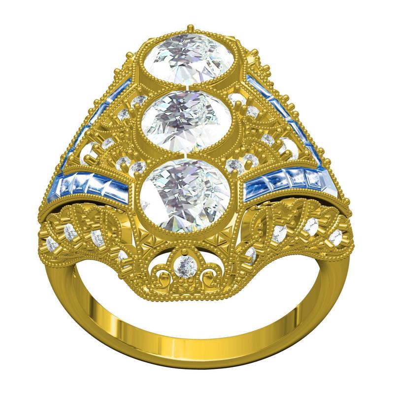Antique Three Stone Art Deco Engagement Ring
