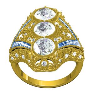 Antique Three Stone Art Deco Engagement Ring
