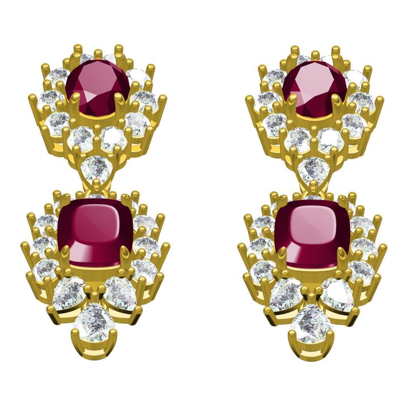 Cushion and Oval Stone Round Diamond Halo Omega Back Earring