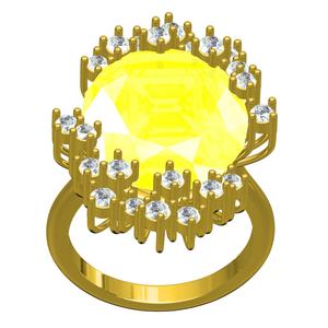 Yellow Sapphire Oval and Round Diamond Cocktail Ring