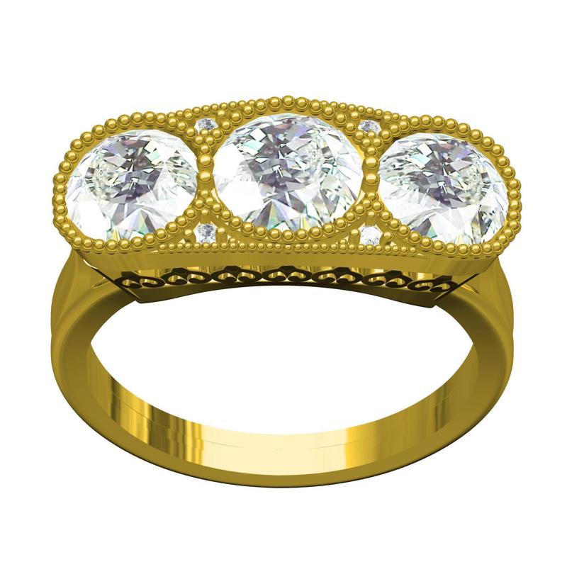 Three Stone Vintage Style Art Deco Ring
