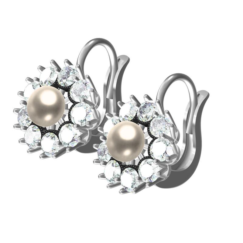 Antique Pearl and Diamond Cluster Hoop Earring