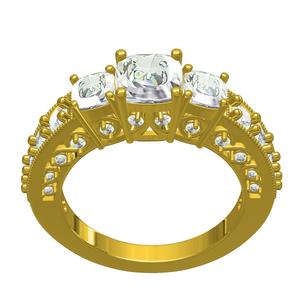 Three Cushion Cut Diamond Filigree Solitaire Engagement Ring