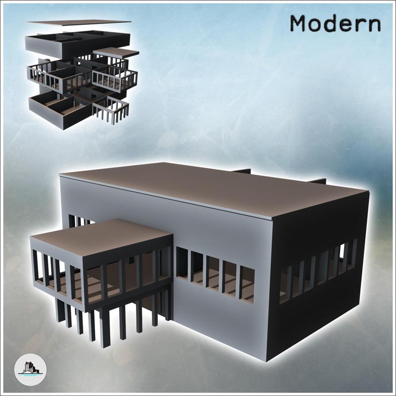 Modern flat-roofed building with internal staircase and raised annex (18) - Cold Era Modern Warfare Conflict World War 3 RPG  Post-apo WW3 WWIII
