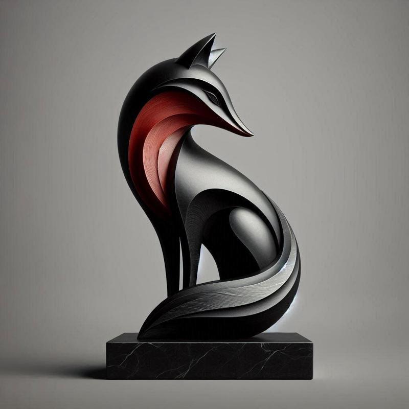 Minimalist Red Black Fox - Elegant Sculpture for Home Decor