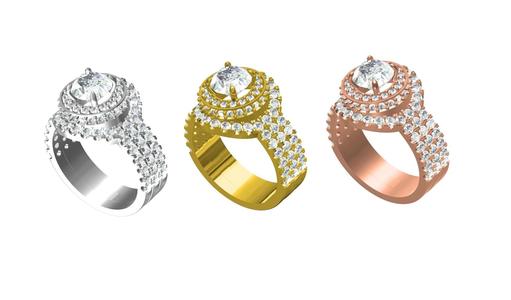 Round Cut Trio Band Engagement Ring For Women