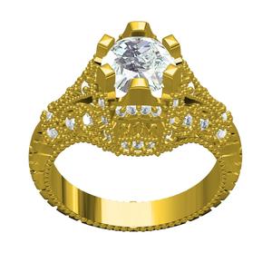 6 Prong Round Diamond Art Deco Ring