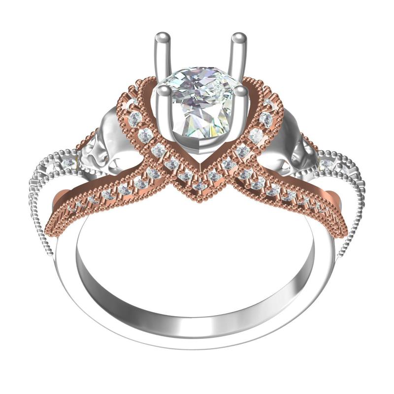 Round Stone Skull Ladies Engagement Ring