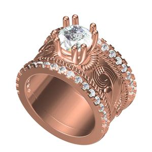 Round Diamond Wide Shank Engraving Ring for Women