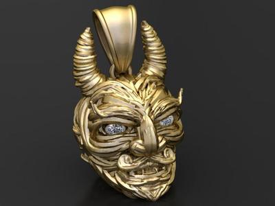 Gold demon head pendant 3D printable model