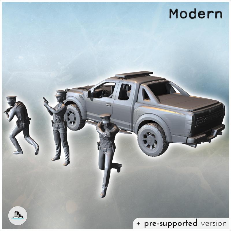 Set of three police officers with uniforms and peaked caps with a patrol car (3) - Modern WW2 WW1 World War Diaroma Wargaming RPG Mini Hobby