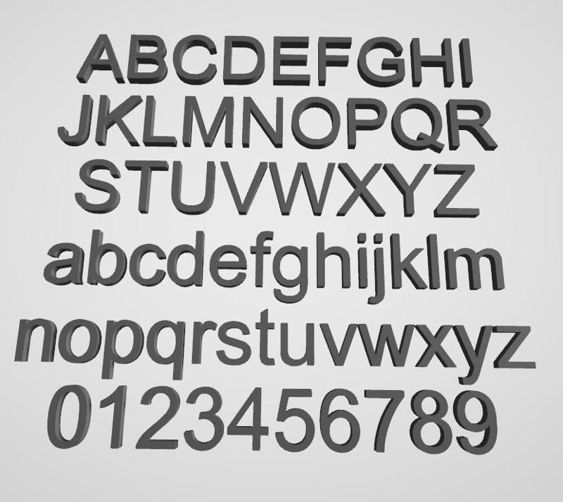 Arial font lower and upper case with numbers