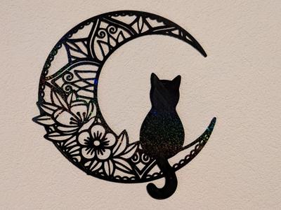 Wall Art: Cat on the Moon with Flowers
