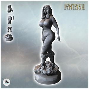 Woman with furry shoes and Christmas hat on her head (version without cape) (3) - Medieval Fantasy Magic Feudal Old Archaic Saga 28mm 15mm