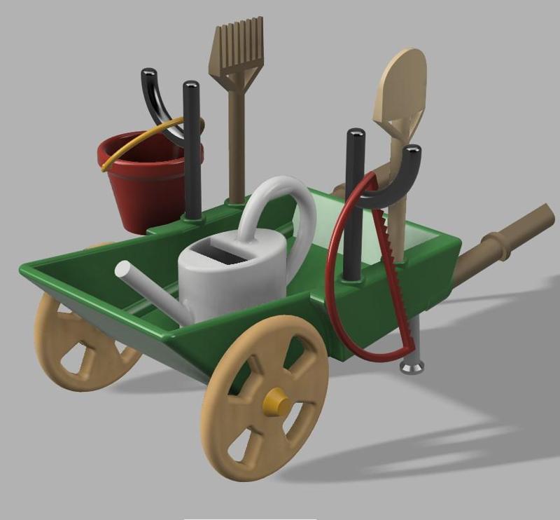 Wheelbarrow with garden tools (and/or easter eggs)