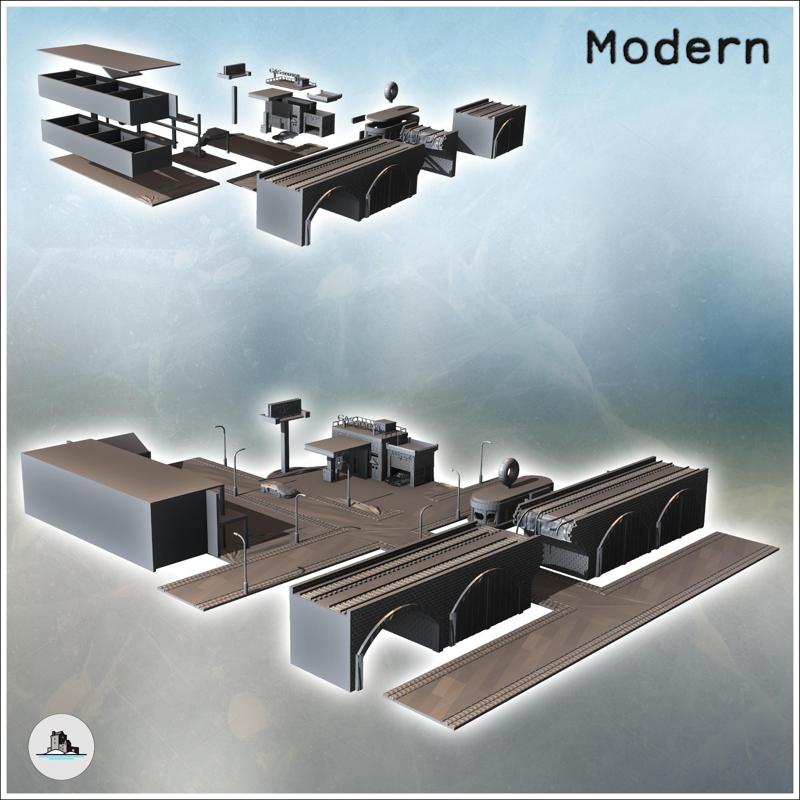 Destroyed Modern City Set with Road, Gas Station, Motel & Railway Bridge (24) - Cold Era Modern Warfare Conflict World War 3 RPG  Post-apo WW3 WWIII