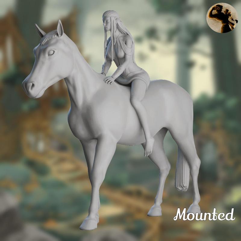 Imryll Elf Maiden Mounted |Pre-supported mini |75mm & 105mm|