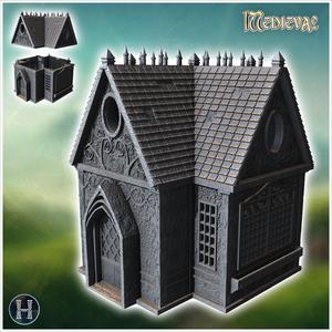 Gothic medieval building with spikes, ornamented walls and round windows (13) - Medieval Gothic Feudal Old Archaic Saga 28mm 15mm RPG