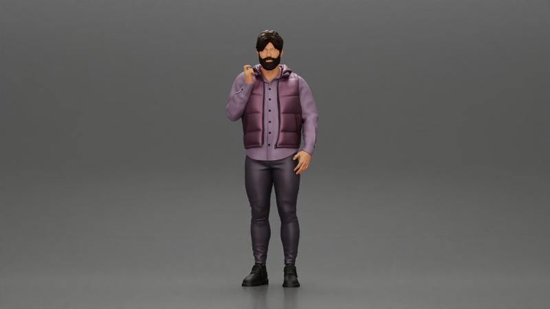 man stands confidently wearing an open jacket with beard