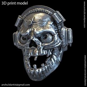 skull with headphone vol2 ring