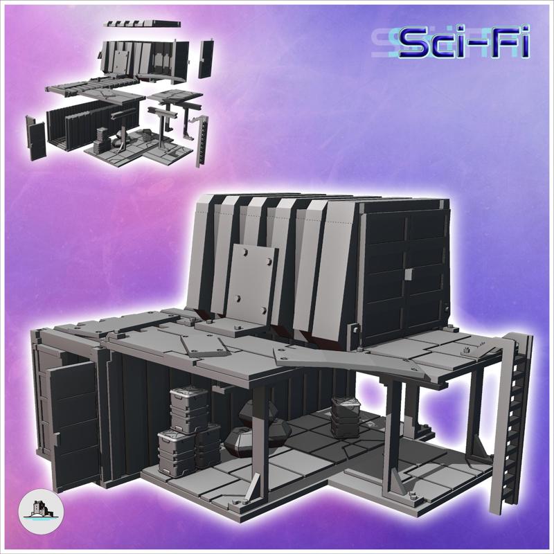 Two-story container shelter with large awning and access ladder (9) - Modern WW2 WW1 World War Diaroma Wargaming RPG Mini Hobby