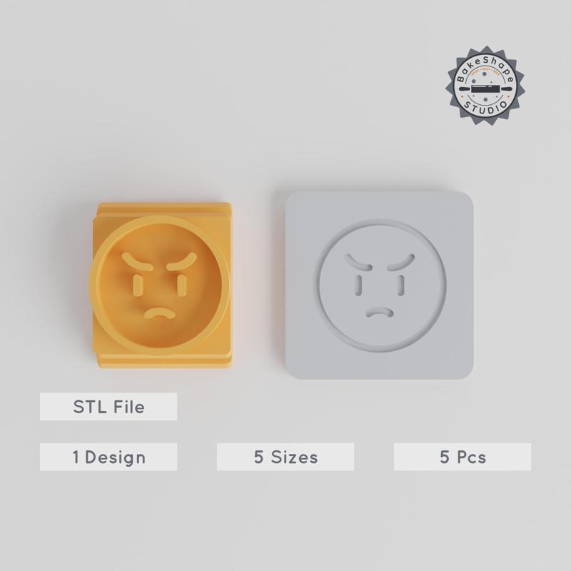 Pouting Face Emoji Stamp Tile Set, 5 Sizes, Perfect for Clay, Cookie & Fondant Decoration
