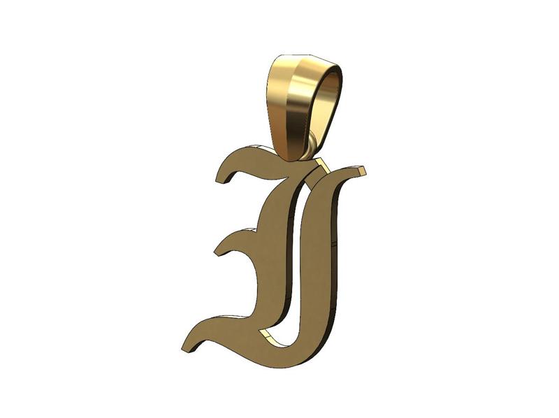 I gothic old english initial pendant charm bail 3D print model