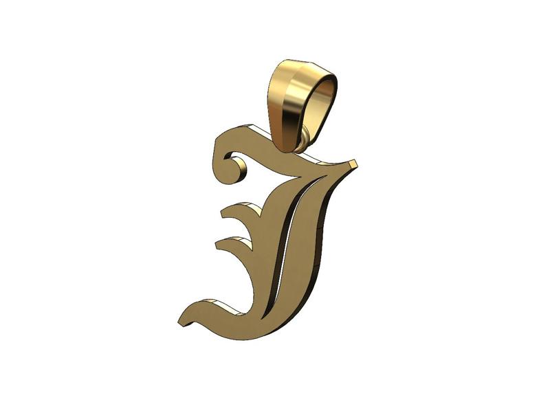 J gothic old english initial pendant charm bail 3D print model
