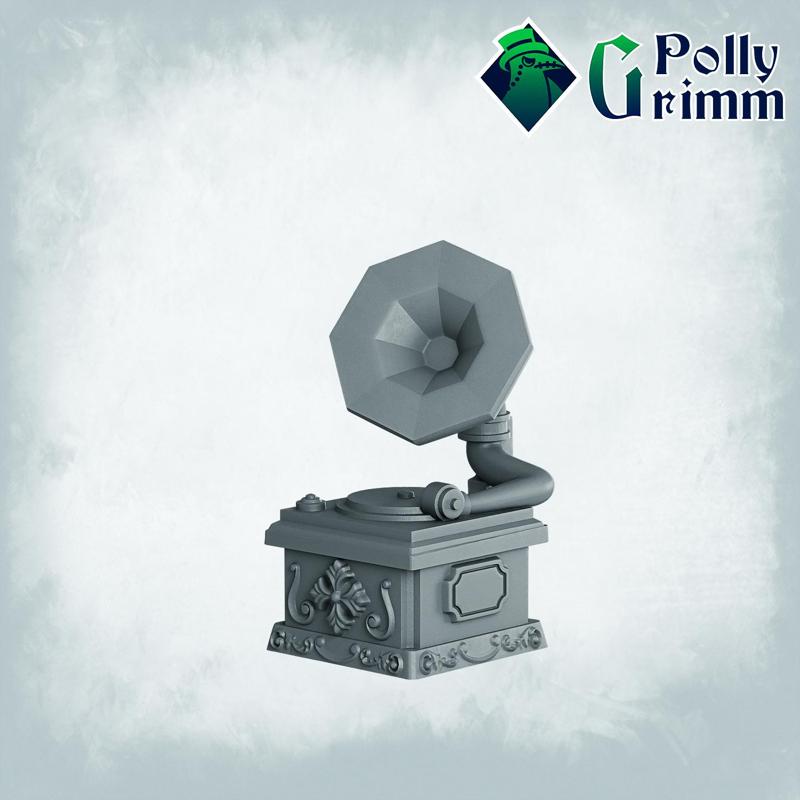 Fantasy miniatures for tabletop games. gramophone. Small things to put on table