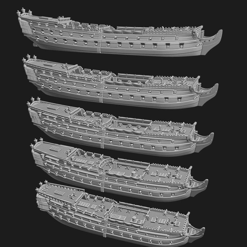 GB British "Common" 3rd rates (5-PACK; Alfred, Arrogant/Edgar/Elizabeth, Bellona, Canada, Ganges), (74 guns),  & Blender Exporter, AOA-GB-38