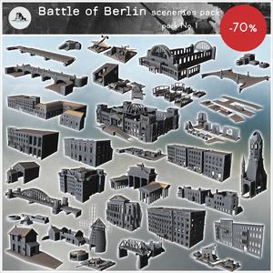 Battle of Berlin sceneries pack No. 1 - Modern WW2 Germany World War Diaroma Wargaming RPG Mini Hobby