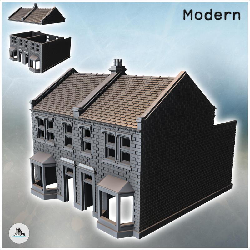 European houses with double bay windows and rear walls (intact version) (9) - Modern WW2 WW1 World War Diaroma Wargaming RPG Mini Hobby