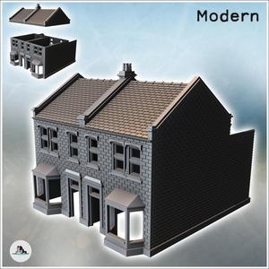 European houses with double bay windows and rear walls (intact version) (9) - Modern WW2 WW1 World War Diaroma Wargaming RPG Mini Hobby