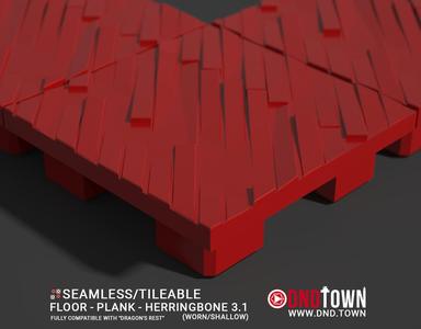 3D Modular Dungeon Tile: Floor - Plank - Herringbone 3.1 (WORN/SHALLOW) - DnD Town Minis (www.dnd.town)