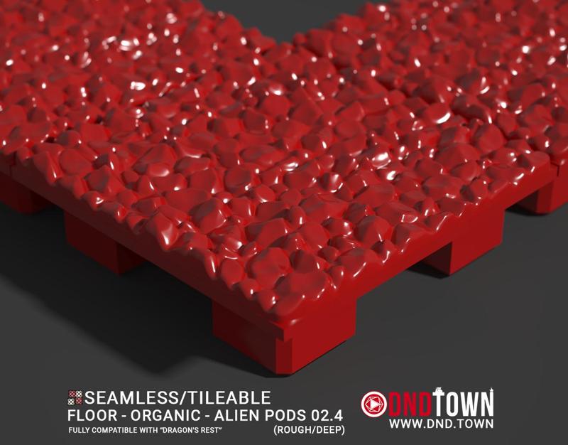 3D Modular Dungeon Tile: Floor - Organic - Alien Pods 2.4 (ROUGH/DEEP) - DnD Town Minis (www.dnd.town)