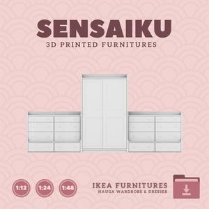 Miniature Replica HAUGA Wardrobe and Dresser for Miniature Dollhouse - IKEA (1:12,24,48) - 3D Print Instant Download