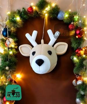 Knitted Deer Head Christmas Ornament / 3MF Included / Prints By Parts / No Supports