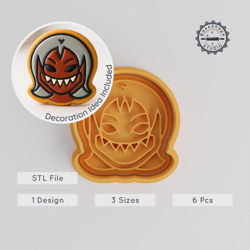 Demon Girl Shape Cutter & Stamp, Cookie Fondant Tool, Horror Theme, 3 Sizes Collection, Halloween Scary Decor PRODUCT_981