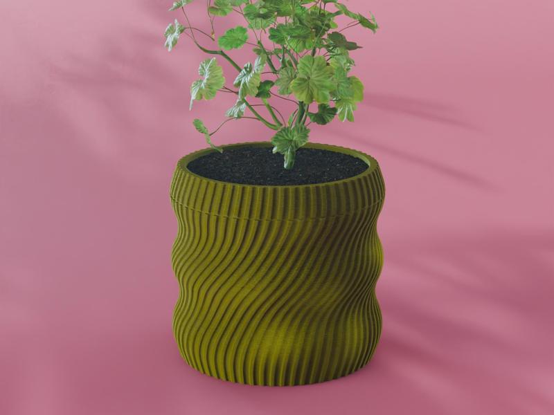 Hana Planter Pot, Striped Bezier | Small, Medium, Large | Self Watering and Drip Tray 