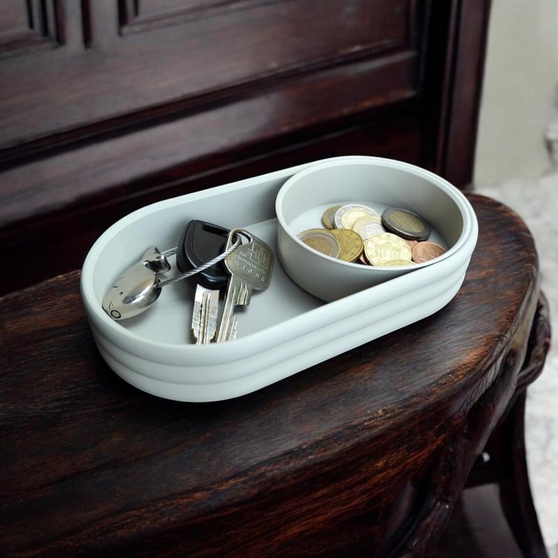 Modern Mid-Century Tray with sliding Coin Bowl