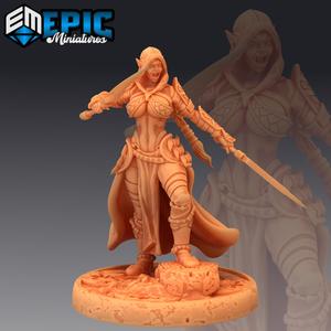 Dark Elf Rogue Attacking / Elvish Adventurer Girl / Hooded Female Player Character