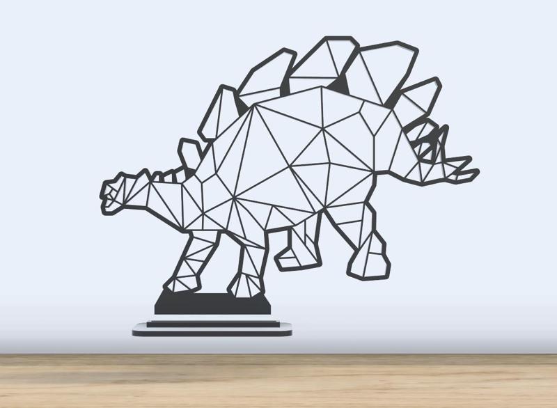 Geometric Low Poly - Stegosaurus Dinosaur - With Stand
