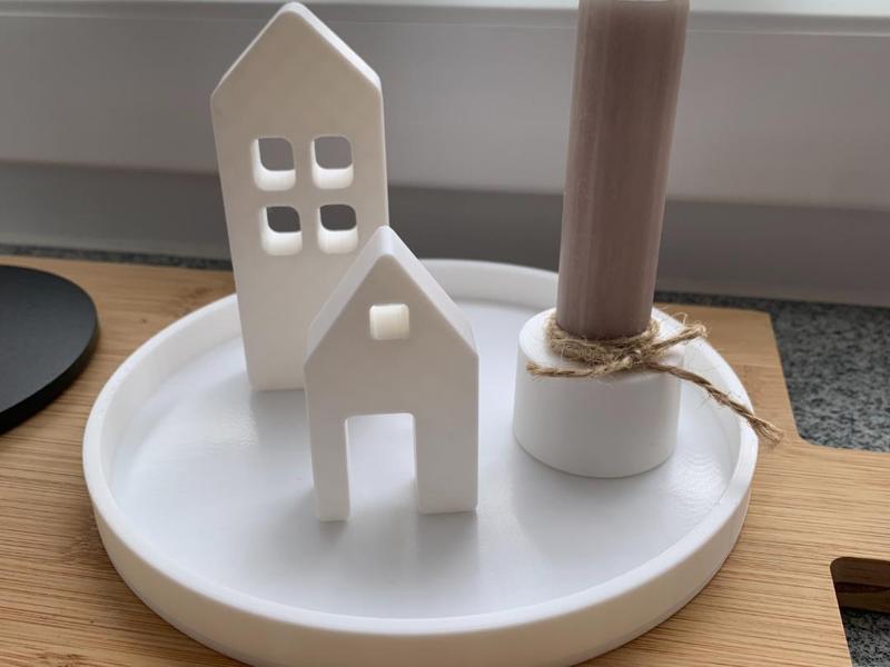 Decorative Tray with Candle Holder and Little Houses