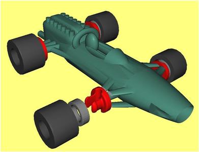 race car wheel, spinning and snap in place for easy changing