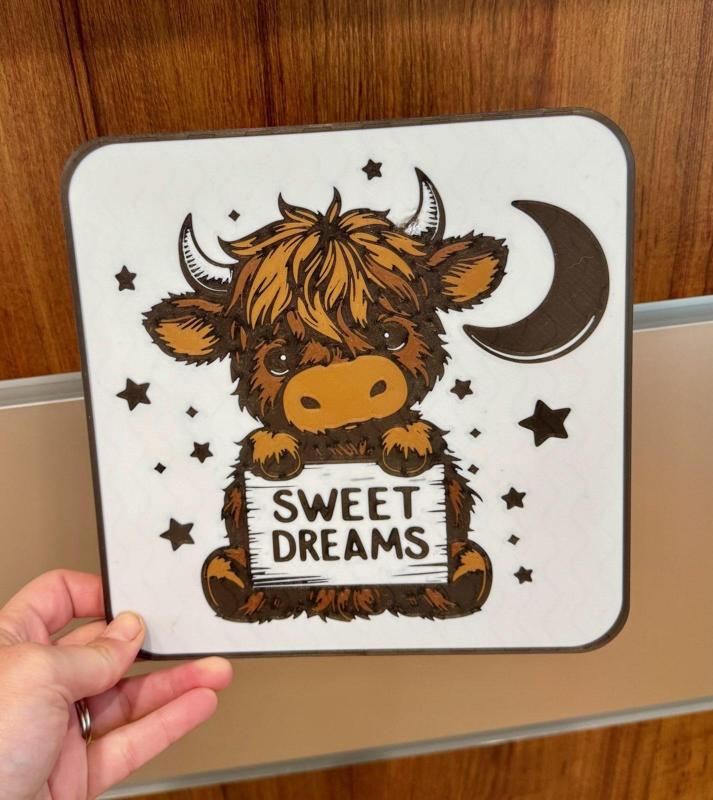 Sleepy Highland Cow Sign