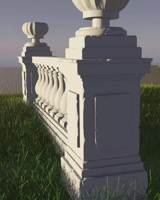 ANCIENT CONCRETE FENCE WITH DECORATIVE BOWLS