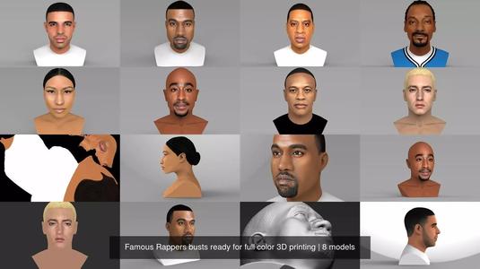 Famous Rappers busts ready for full color 3D printing 3D Model Collection