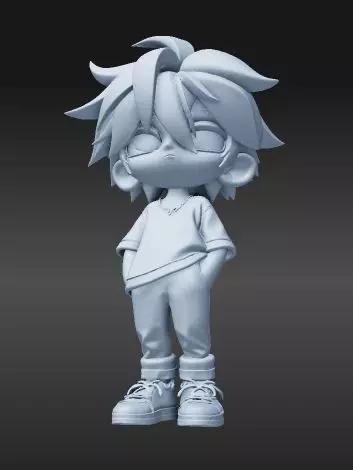 Stylish Chibi Boy with Messy Hair Urban Pose